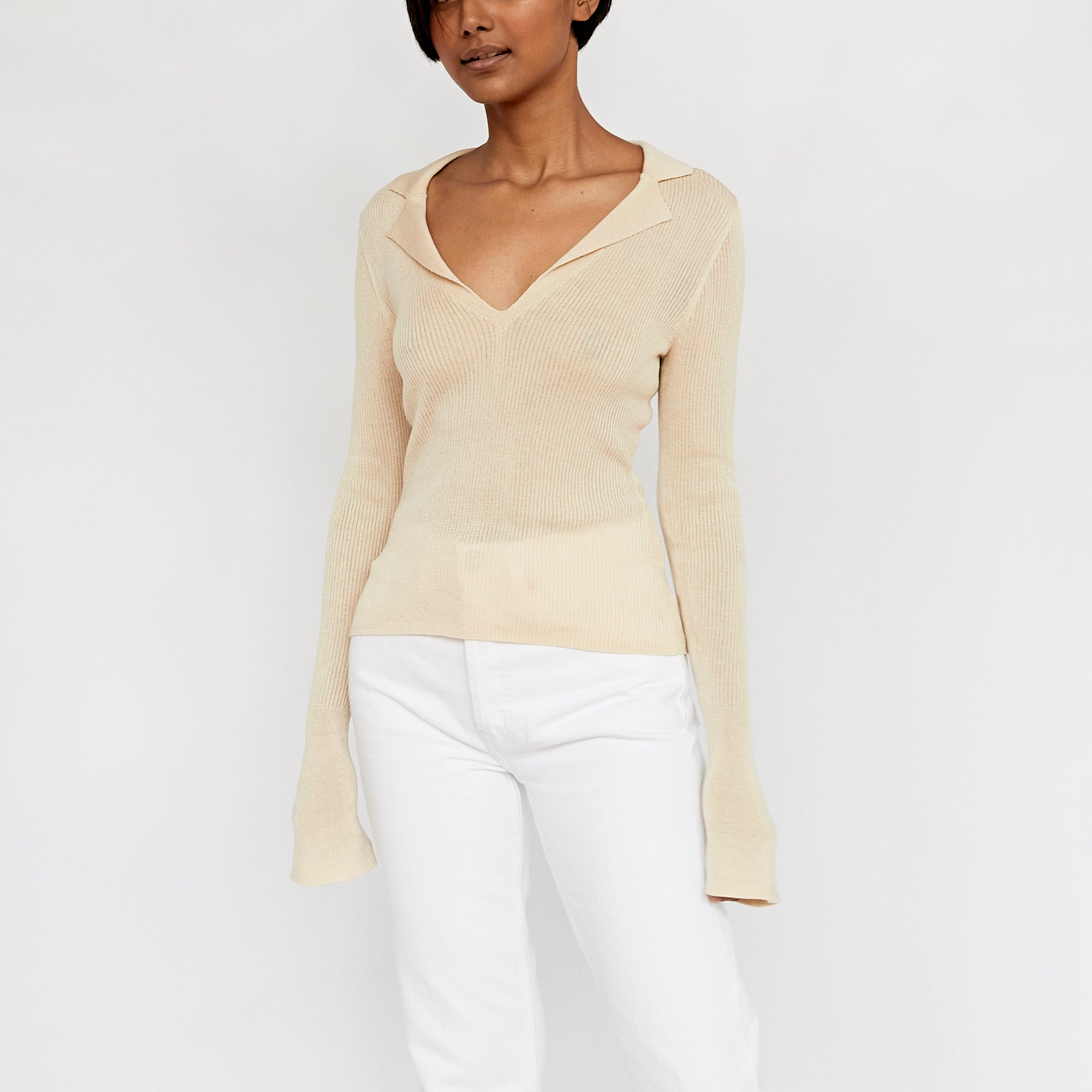 St. Agni | Rib Knit Polo Top in Ecru | The UNDONE