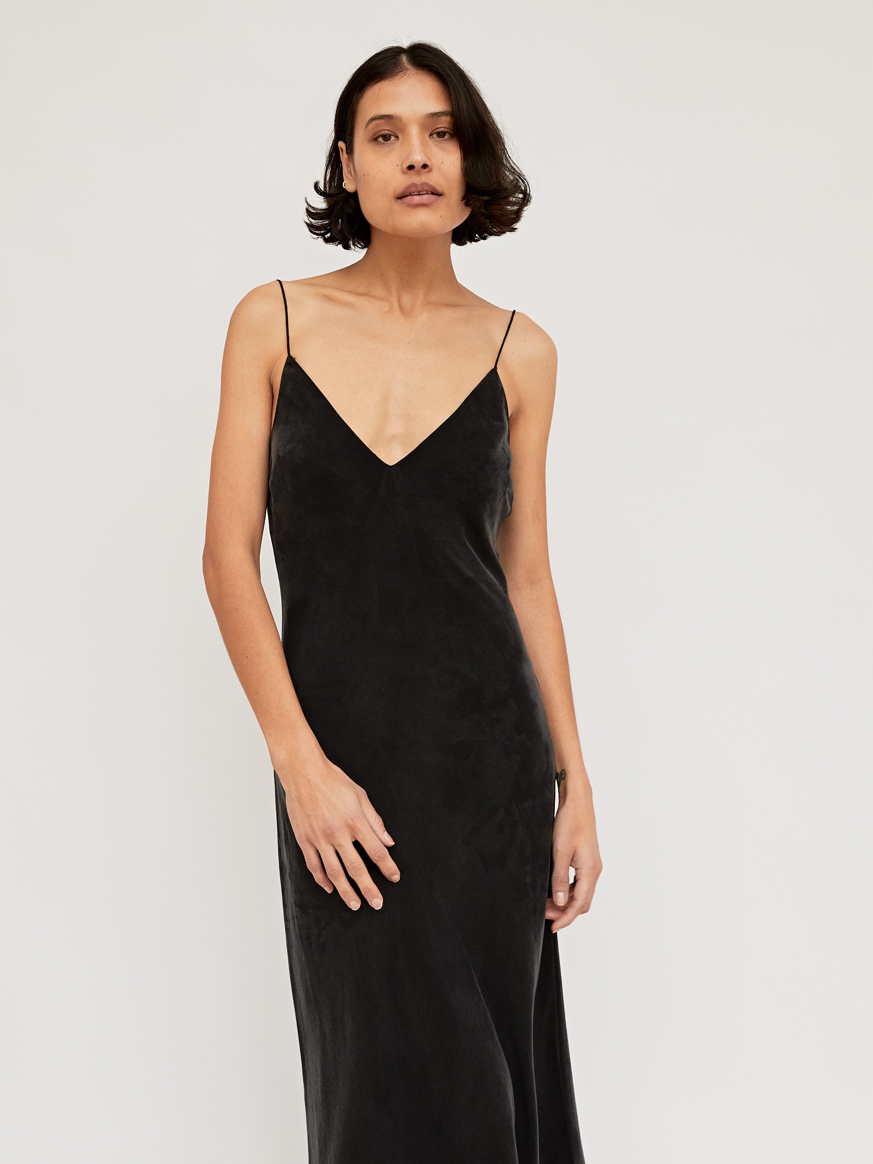 St. Agni | Black Slinky Slip Dress | The UNDONE