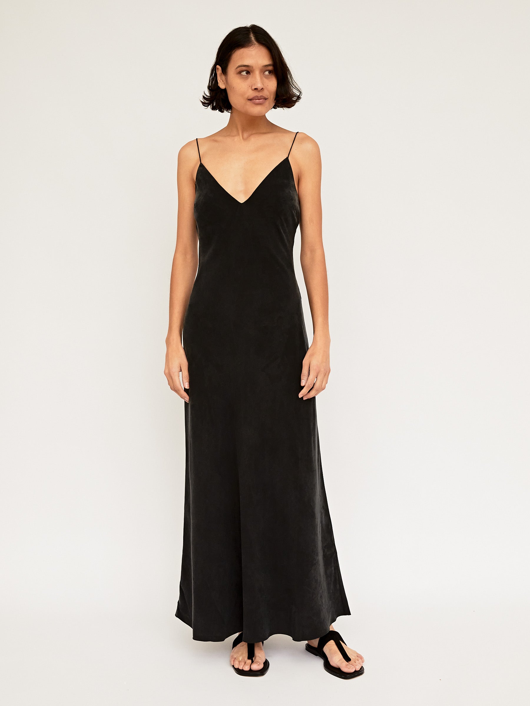 St. Agni | Black Slinky Slip Dress | The UNDONE