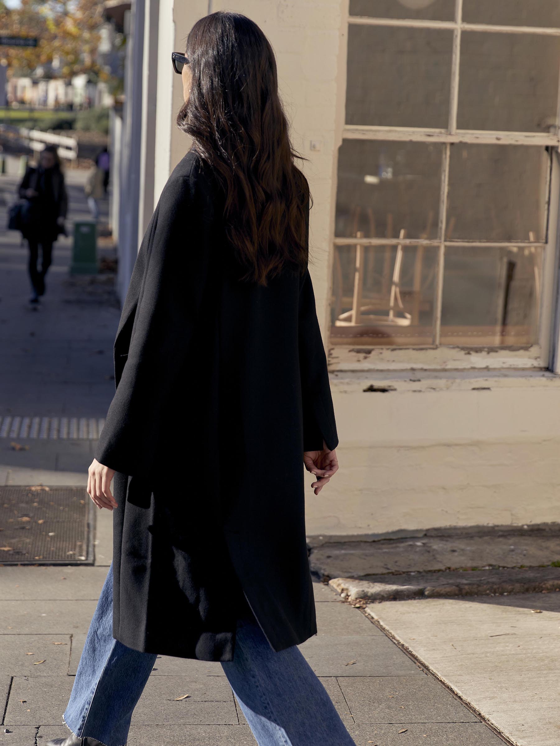 St. Agni | Double Breasted Wool Coat in Black | The UNDONE