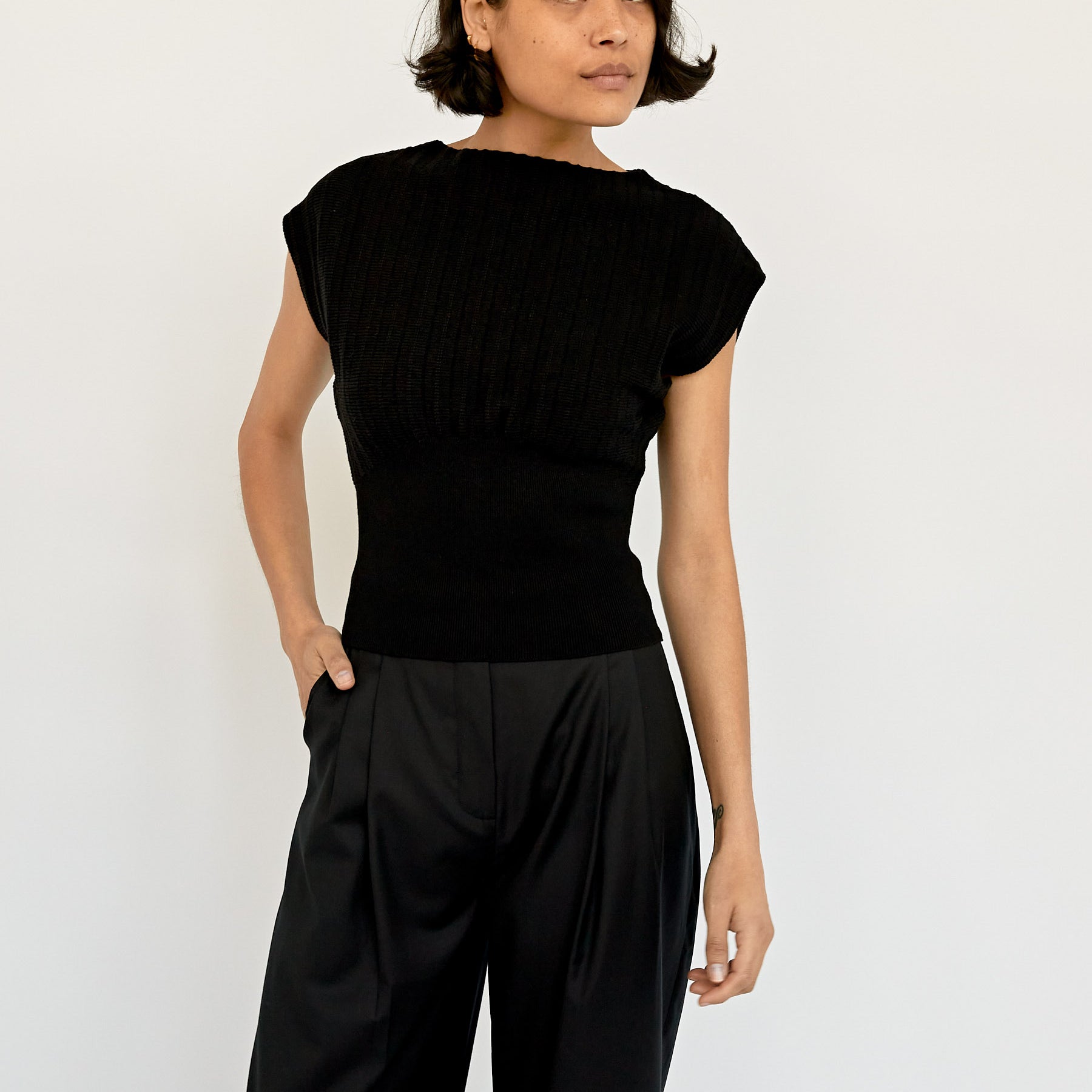 Wynn Hamlyn | Black Accordian Knit Top | The UNDONE