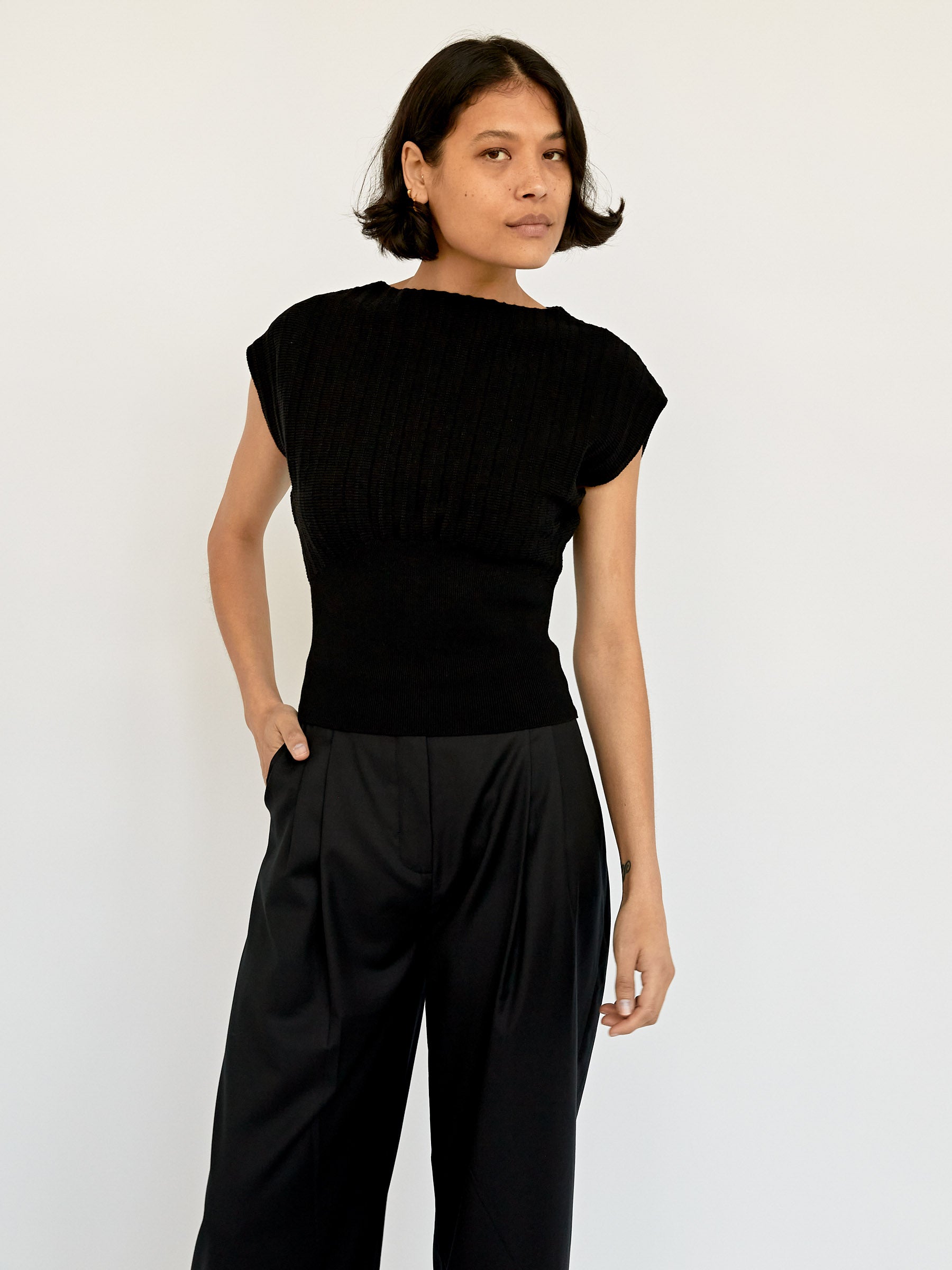 Wynn Hamlyn | Black Accordian Knit Top | The UNDONE