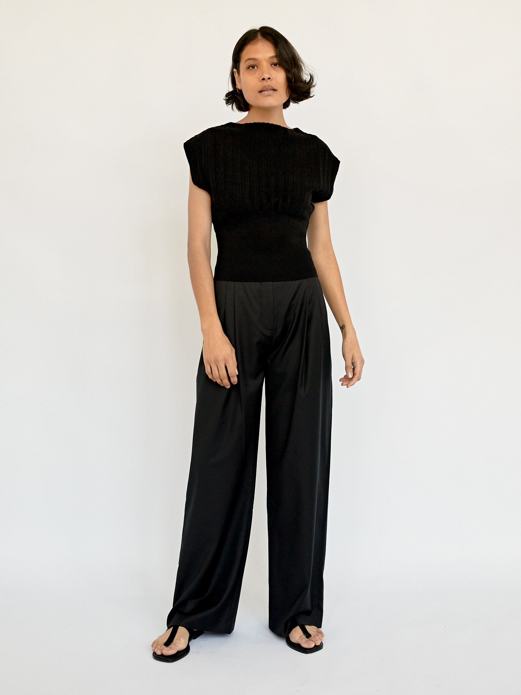 Wynn Hamlyn | Black Accordian Knit Top | The UNDONE