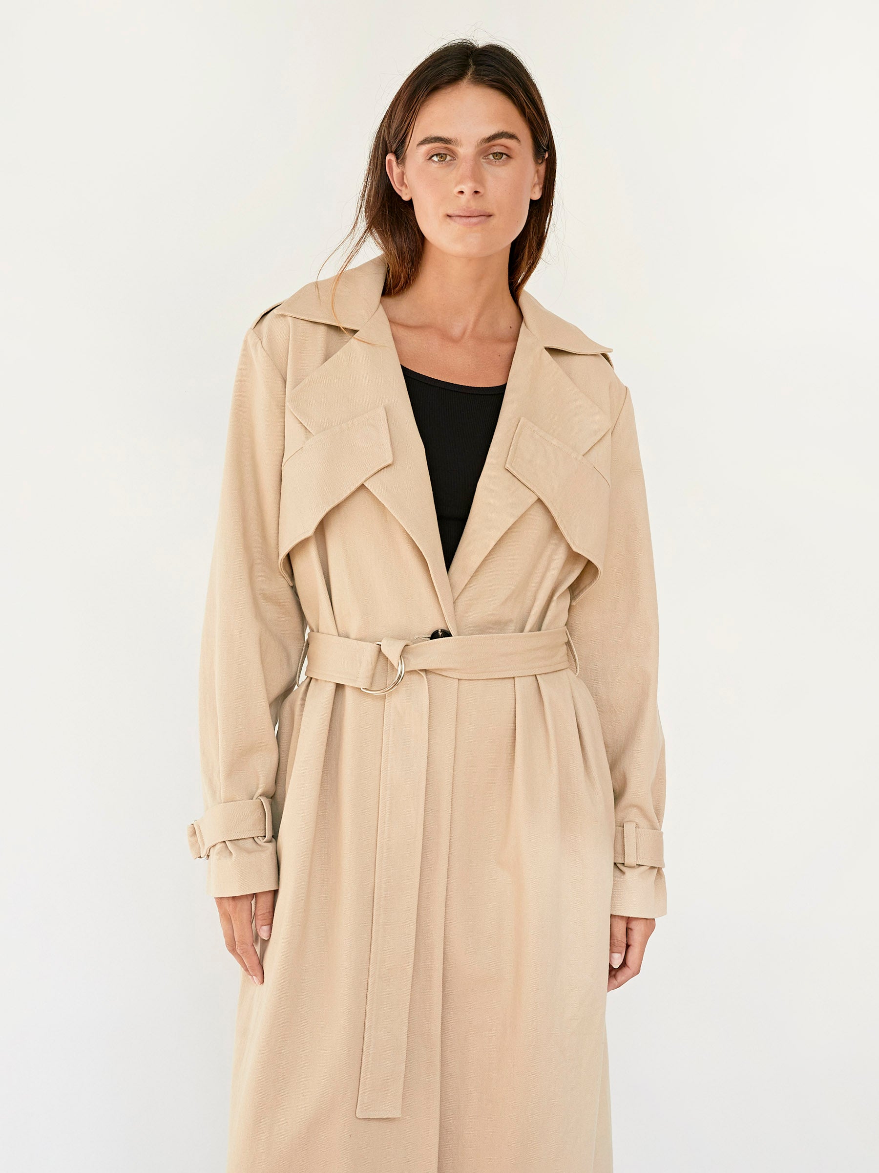 Woman within trench coat cheap