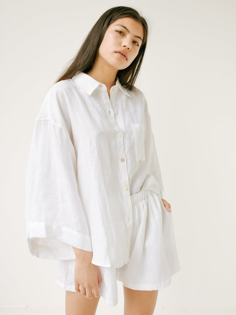 Deiji Studios | White 03 Linen Loungewear Set Short | The UNDONE by ...